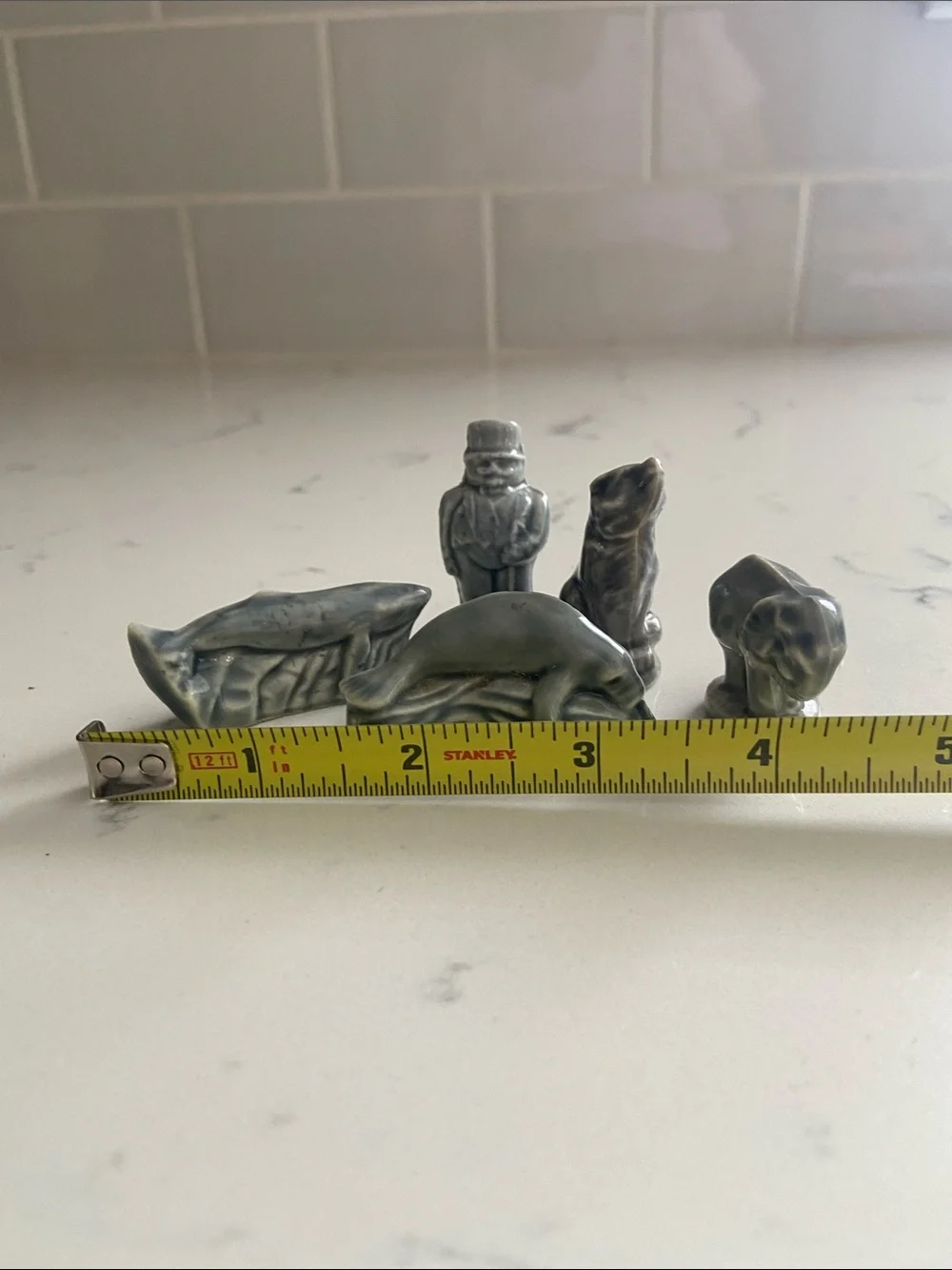 Vintage Wade England Whimsies Lot of 5 Gray Miniature Figurines Whale Wolf Eleph